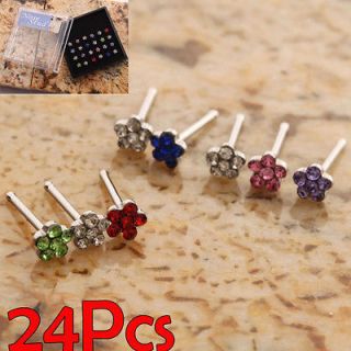 24pcs Stainless Steel Plum Flower Nose Stud Rings Body Jewelry