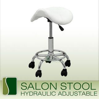 White Refurbished Hydraulic Adjustable Height Saddle Stool Chair