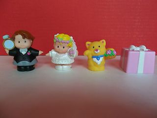 FISHER PRICE LITTLE PEOPLE WEDDING BRIDE,GROOM,CA T AND GIFT LOT EUC