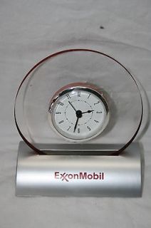 Sweda Exxon Mobile Gas Oil Company Glass Desk Clock