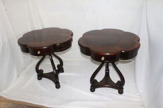 Pair of Elaborate Inlaid Side Table with Scalloped Top,c.1930s