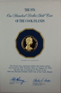 Cook Islands Proof Gold Coin, 900/1000 Fine Gold, Amer. Bicentennial