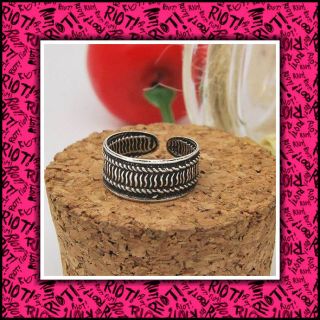 Hot Love Retro 925 Silver Niello Chain Lines Pinky Finger Ring Rings