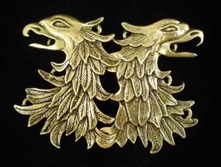 Cloak Clasp Double Eagle Head Pewter with Antique Brass Finish. #130