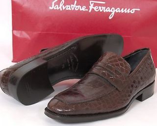 New Salvatore Ferragamo Brown Genuine Crocodile Leather Shoes Mens 7.5