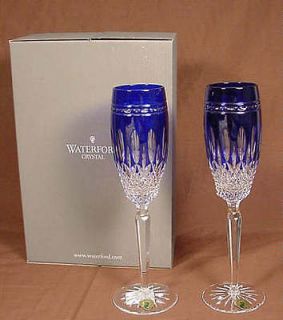 Waterford Champagne Flutes Cobalt Blue CLARENDON NIB