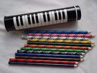 Dz Colored PIANO Pencils in Metal PIANO Tube 7.25 Long Great MUSIC