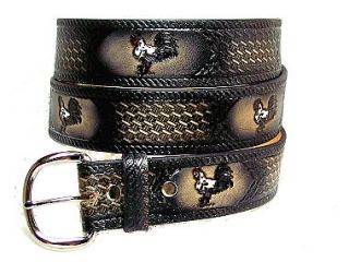 Rooster Cock Fighting Gallus Hen Leather Belt w Buckle