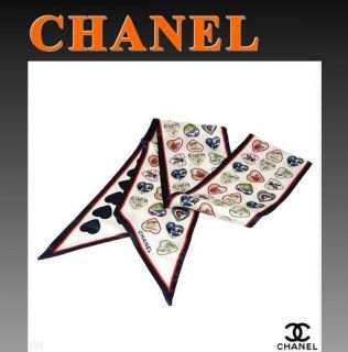 ONLY 1 ! Auth New CHANEL SILK SCARF COCO CC icons heats #5 necklace