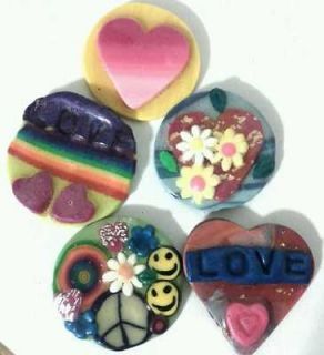 of 5 love heart Peace sign smiley faces  ) magnets polymer clay art