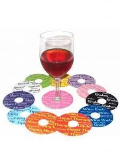 12 Wine Glass Charm Discs Fit Around Glasses Stem Wine OClock, Tipsy