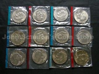 1973 1978 EISENHOWER DOLLARS 12 Coin Set (In Mint Cello) BU No Silver