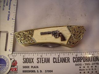 Franklin Mint Collector Knife Gun Pistol With Damaged Leather Case