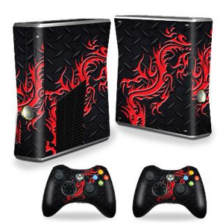 Skin Decal Cover for Xbox 360 S Slim + 2 controllers Skins Red Dragon