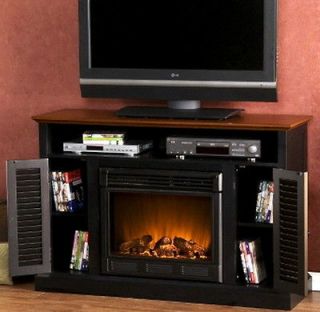 & Walnut Electric Fireplace TV Stand Console Media Storage Shelves