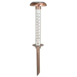 Solar Power LED Light Outdoor Garden Thermometer Copper