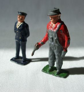 Crescent Lead Toy Railroad Engine Driver with Oil Can and Conductor