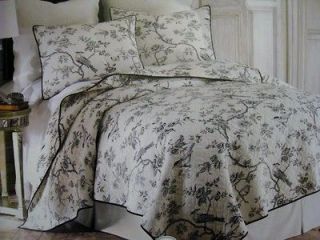 Lyon Collection Full/Queen Quilt ~ Black & Ivory Bird Toile ~ Shabby