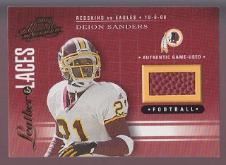 2001 Playoff Absolute Leather & Laces G/U Ball Football Deion Sanders