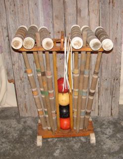 Vtg/Antique Nice Wood Croquet Lawn Game Set