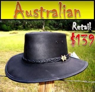 BC Hats STOCKMAN Genuine Black Aussy LEATHER Cowboy Hat