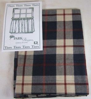 Country Navy Barn Red Tan Plaid Freedom Cotton Curtain Tiers 72x24