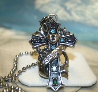 Ed Hardy Christian Audigier Cross Beaded Chain Necklace