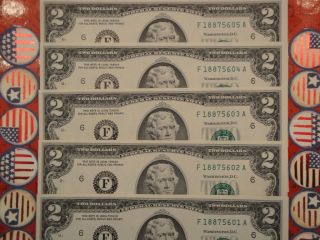 FRN 5   $2 dollar bills CONSECUTIVE SERIAl #s LOT ATLANTA 2003A