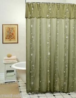 Daisy Fabric Shower Curtain Sage Green New FREE S&H