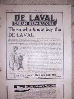 1913 De Laval Cream Separator Ad Farm Dairy Creamery M