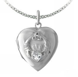 Celtic Claddagh Cubic Zirconia set Heart Locket Necklace Jewellery