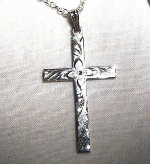 Vintage Sterling Silver Christian Cross Pendant Necklace 18 3.4