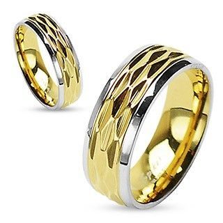 TWO TONE GOLD PLATE GROOVE WEDDING RING SET 5 6 7 8 9 10 11 12 13 14