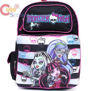 Monster High School Backpack 16 Large Book Bag Black Stripe with
