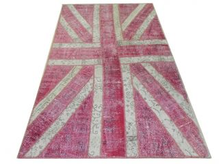 Union Jack Patchwork Rug Made from Recycled Overdyed Vintage Oriental