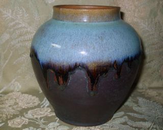 Studio Black Pottery Raku Sky Blue Navy Thick Lava High Shoulder Vase