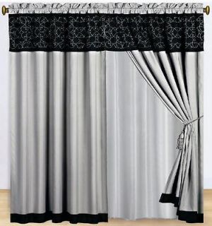 New Gray Black Embroidery Curtain Valance Panels Liner Tie back Tassel