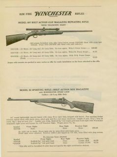 Catalog Page Ad Winchester Rifles Model 52 & 69 1939