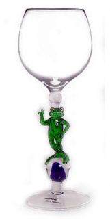 Hand Crafted Quality Peace Sign Frog Wine Glass