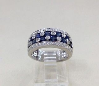 LeVian Diamond and Blue Sapphire Band Ring 18K White Gold 2.21ct