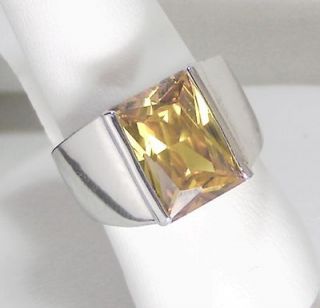 Mens New 10CTW Quad Cut Golden Yellow Citrine cz Ring Size 10
