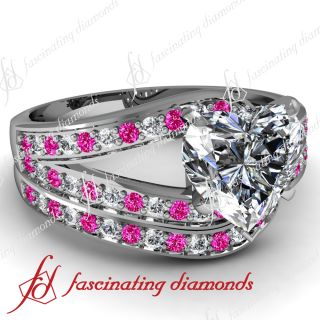 Wedding Engagement Rings Set W 1 Ct Heart Shaped Diamond Pink Sapphire