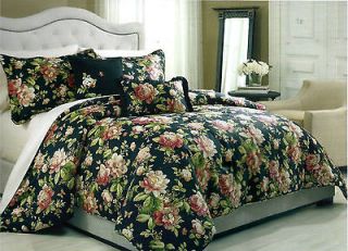 RAYMOND WAITES BLACK FLORAL CORAL RED GREEN GOLD KING DUVET COVER