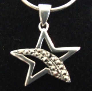 Sterling Silver Marcasite Shooting Star Wish Necklace 925 Sterling