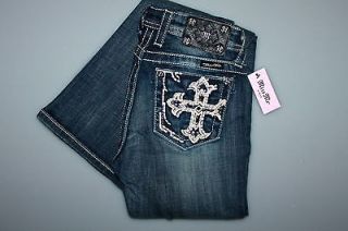 KIDS MISS ME LITTLE GIRLS JEANS TAN & PINK STITCHED CROSSES