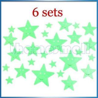 Glow In the Dark Green Smiley Stars Stickers for Bedroom Ceiling