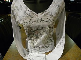 Harley Davidso​n Ladies SIMPLY WHITE Long Sleeve Shirt Size MEDIUM