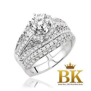 14K White Gold Diamond Wedding Ring Set 2.76 Carat Round Cut Akia