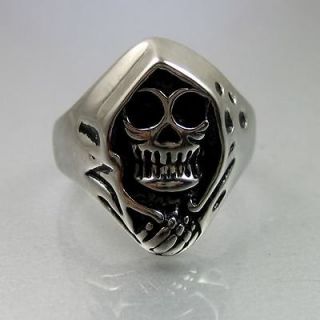 Damien Mens 316L Stainless Steel Grim Reaper Biker Skull Ring size 12