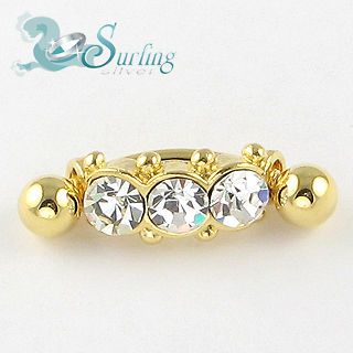 14K GOLD PLATED CZ EYEBROW BELLY NAVEL RING CAP 14G